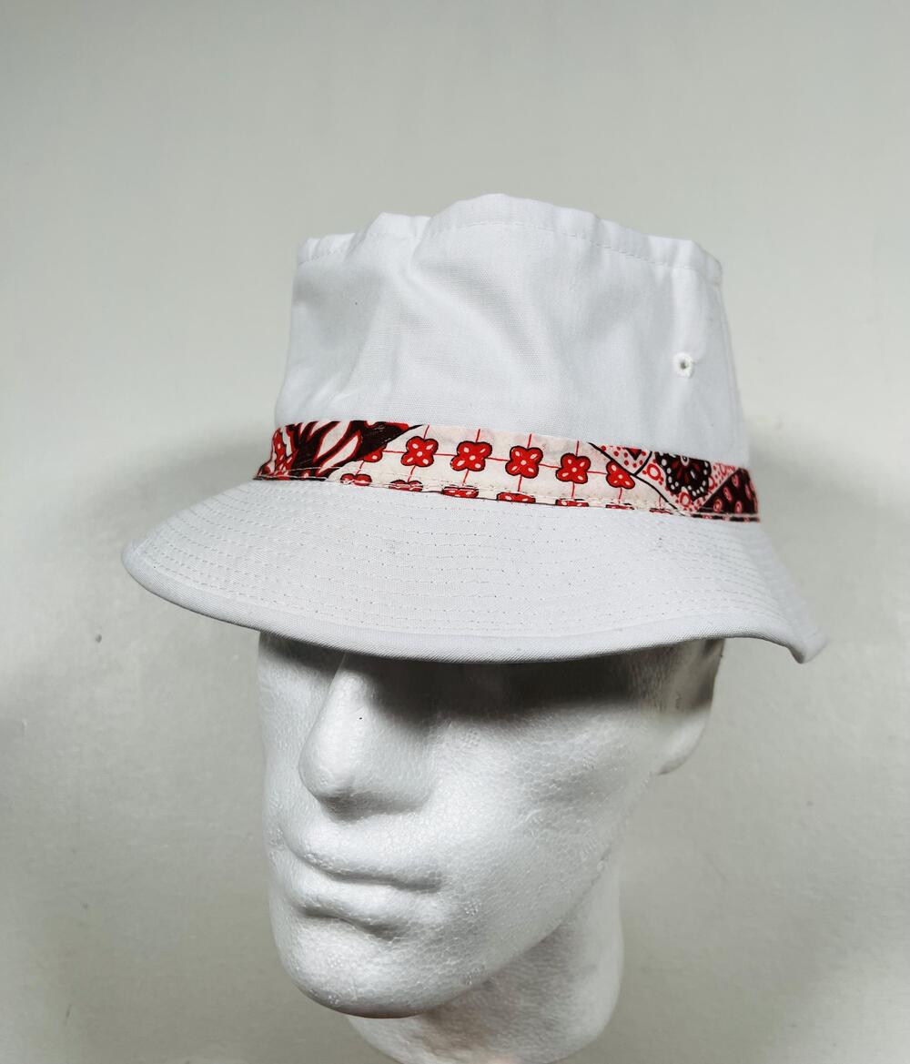 Vintage MOJA Hat Bucket Mens M White Floral Roll-Up Packable Summer Lightweight